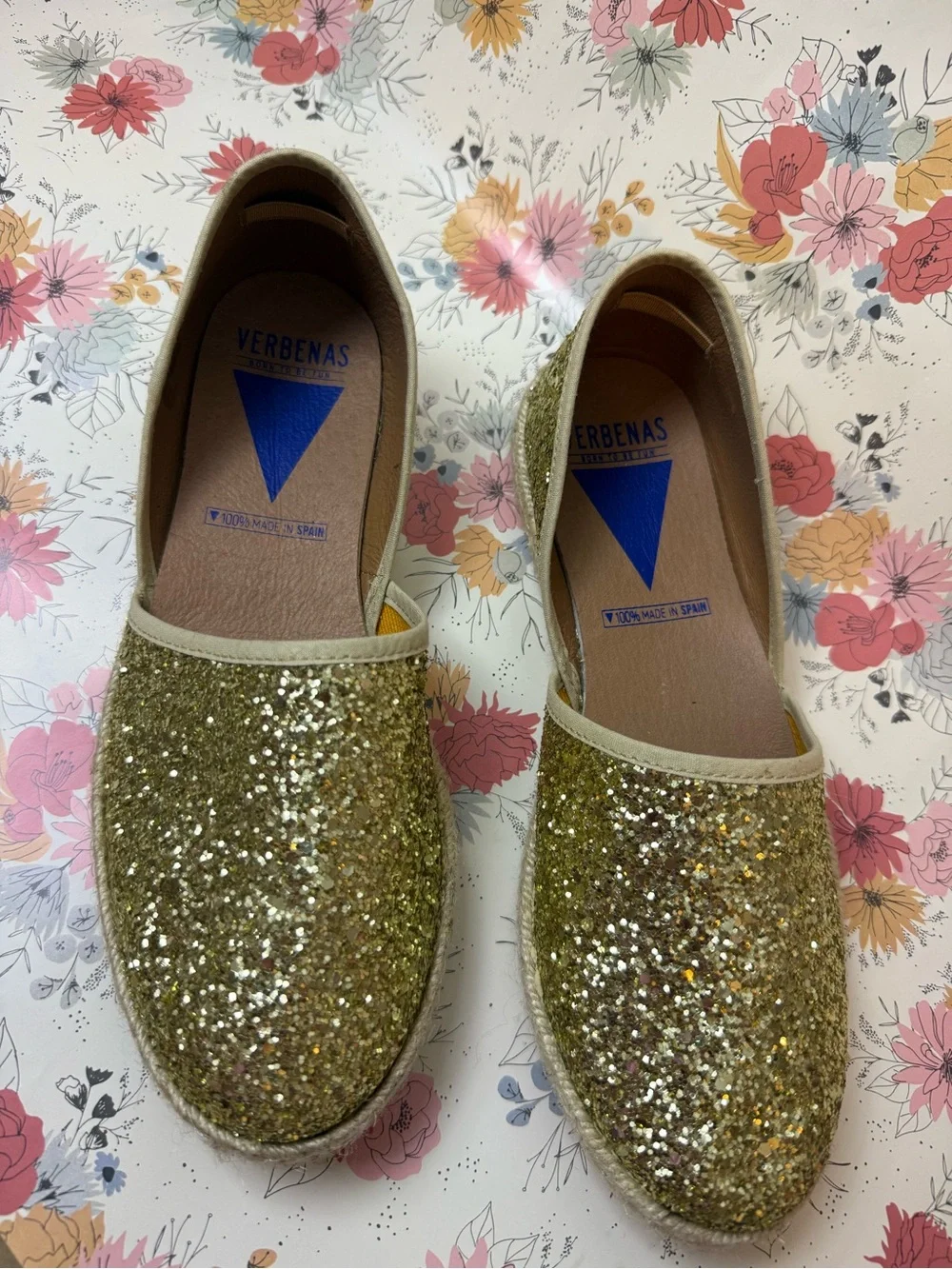 Verbenas Gold Glitter Espadrille Flats